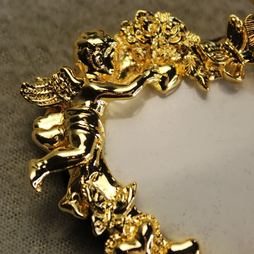 Avon Heart Frame with Earrings Women Gold Tone 1995 Cherub Floral Vintage Gift